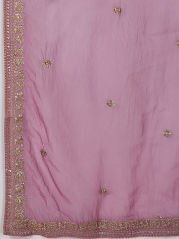 Neck Embroidered Chanderi Unstitched Suit With Dupatta