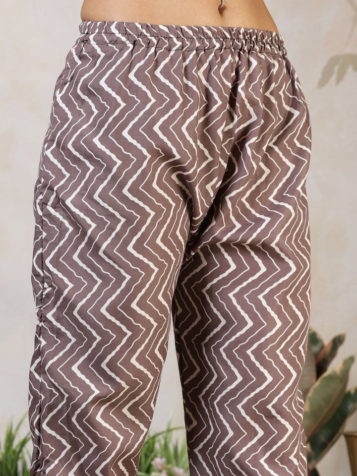 Printed Cotton Blend Kurta With Pants &amp; Dupatta