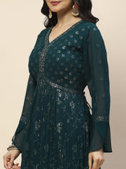 Resham Sequence Embroidered Georgette Kurta With Lehenga & Dupatta