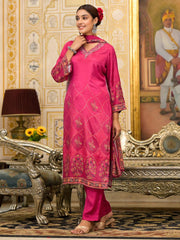 Bandhani Printed Cotton Blend Kurta With Pants & Dupatta