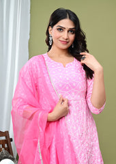 Embroidered Cotton Blend Kurta With Pant & Dupatta