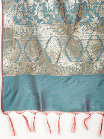 Woven Banarasi Chanderi Unstitched Suit With Dupatta