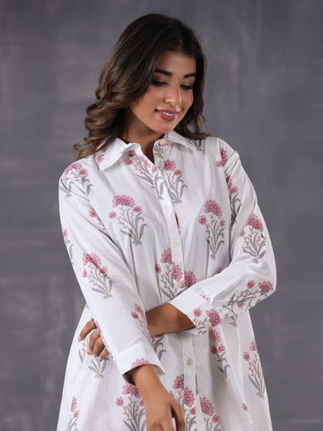 Floral Printed Cotton Blend  Kurta With Pants