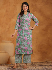 Printed Cotton Blend Kurta With Pants & Dupatta