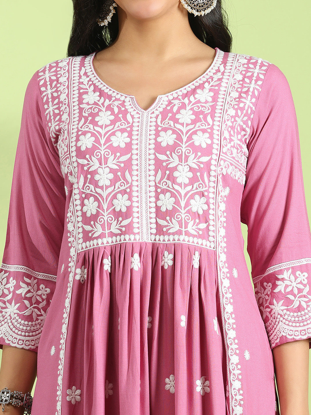 Embroidered Cotton Kurta With Pant &amp; Dupatta