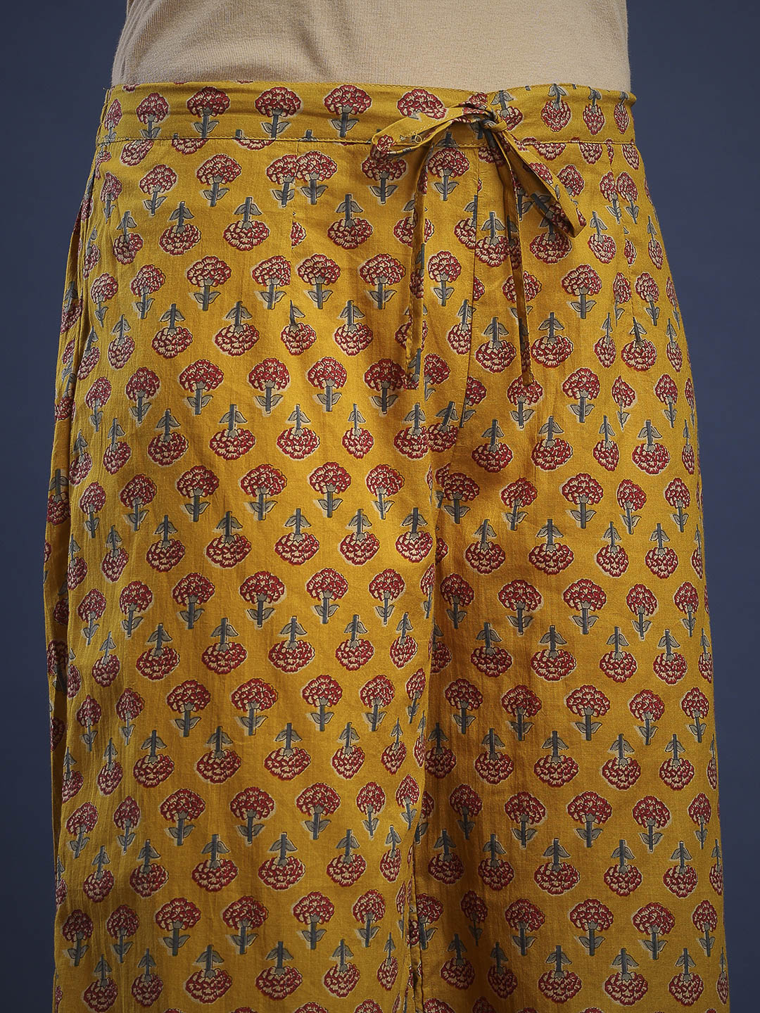 Mustard Cotton Blend Printed Straight Suit Set