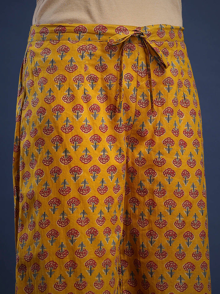 Mustard Cotton Blend Printed Straight Suit Set