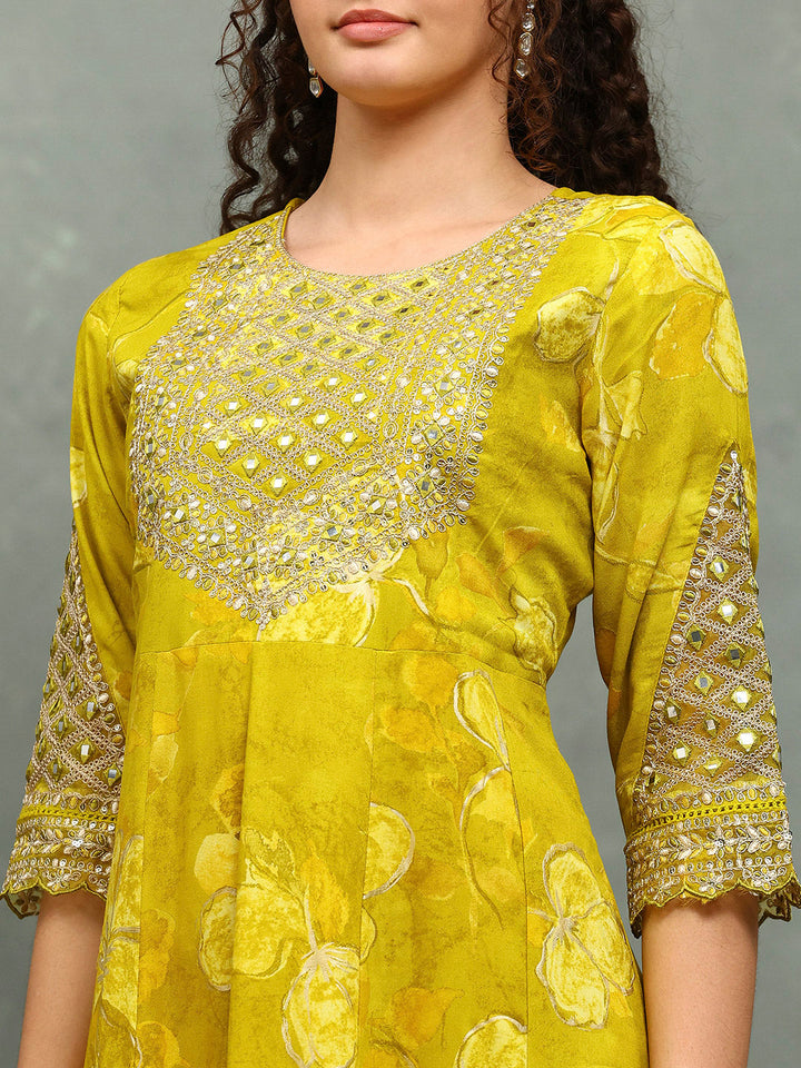 Printed Cotton Blend Kurta With Pants &amp; Dupatta