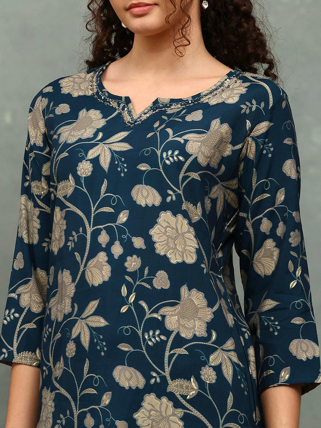 Printed Cotton Blend Kurta With Pants & Dupatta