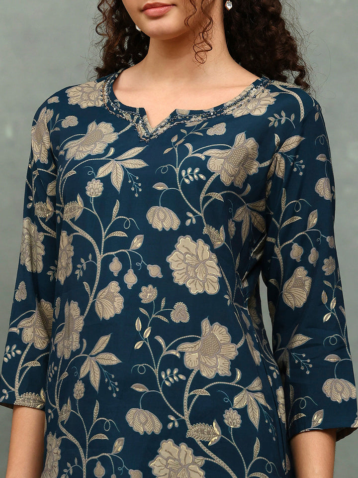 Printed Cotton Blend Kurta With Pants &amp; Dupatta