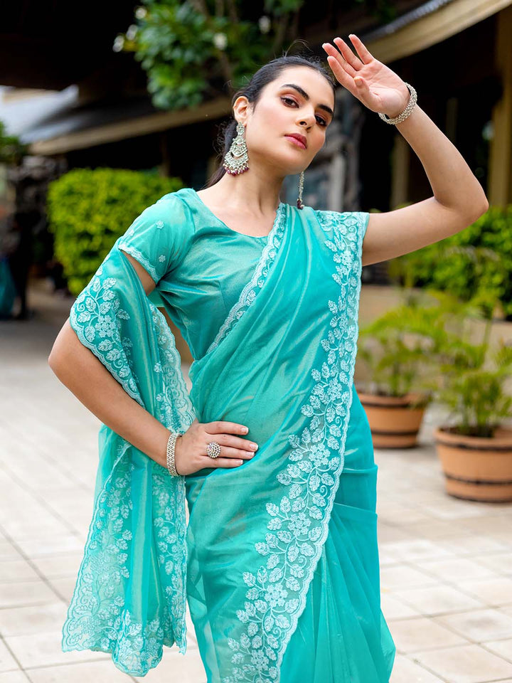 Sequence Embroidery Tissue Saree