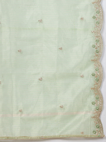 Neck Embroidered Chanderi Unstitched Suit Piece With Dupatta