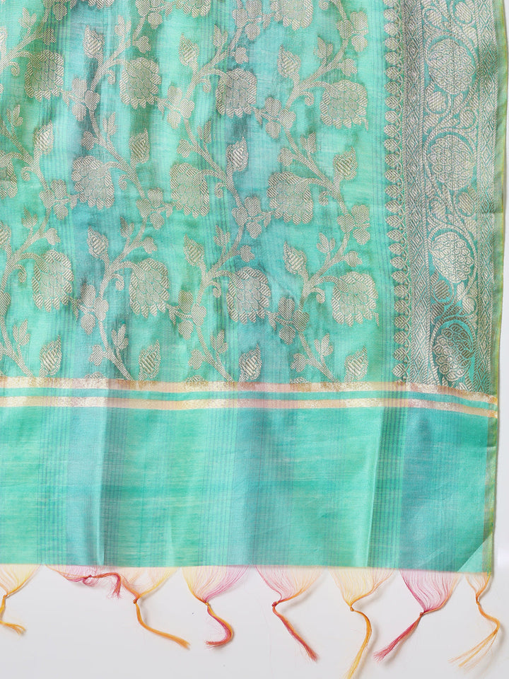 Woven Banarasi Chanderi Unstitched Suit With Dupatta