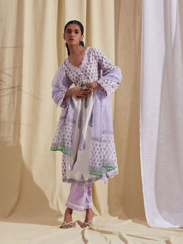 Kota Printed Cotton Kurta With Pants & Dupatta