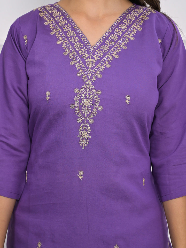 Neck Embroidery Muslin Kurta With Pants &amp; Dupatta