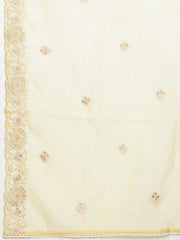 Neck Embroidered Chanderi Unstitched Suit Piece With Dupatta