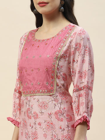 Neck Embroidered Chanderi Suit Set With Dupatta