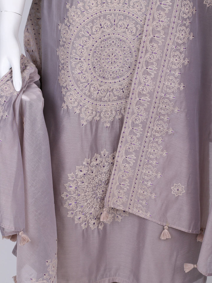 Embroidered Chanderi Kurta With Pants &amp; Dupatta