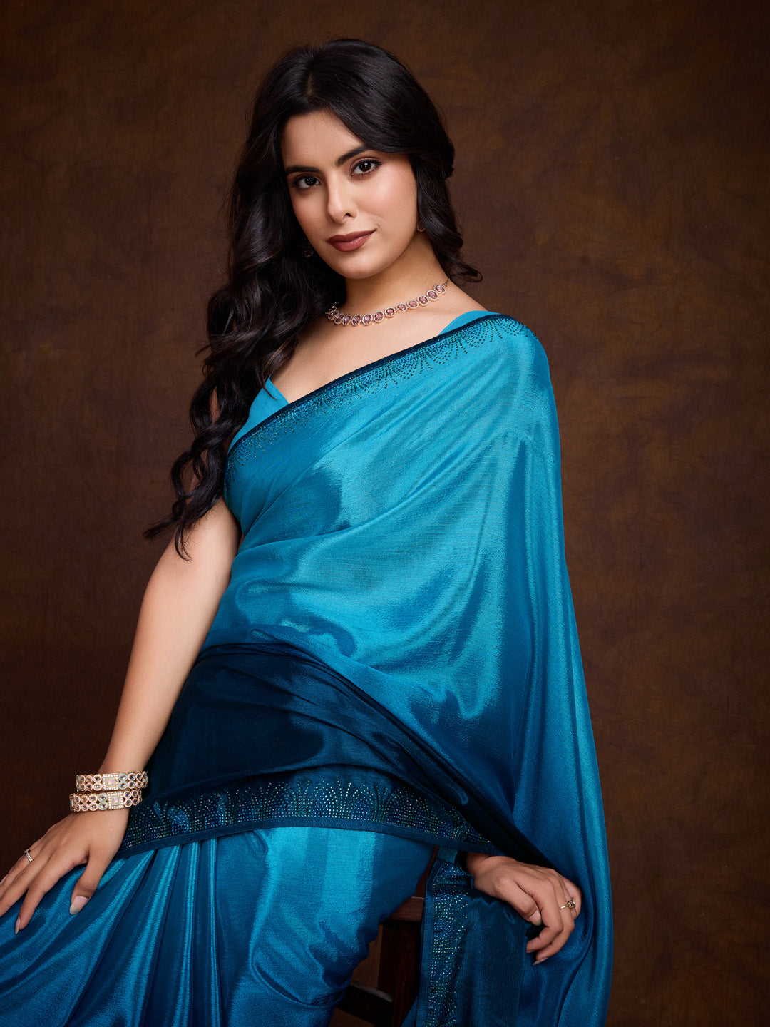 Embroidered Chinon Saree