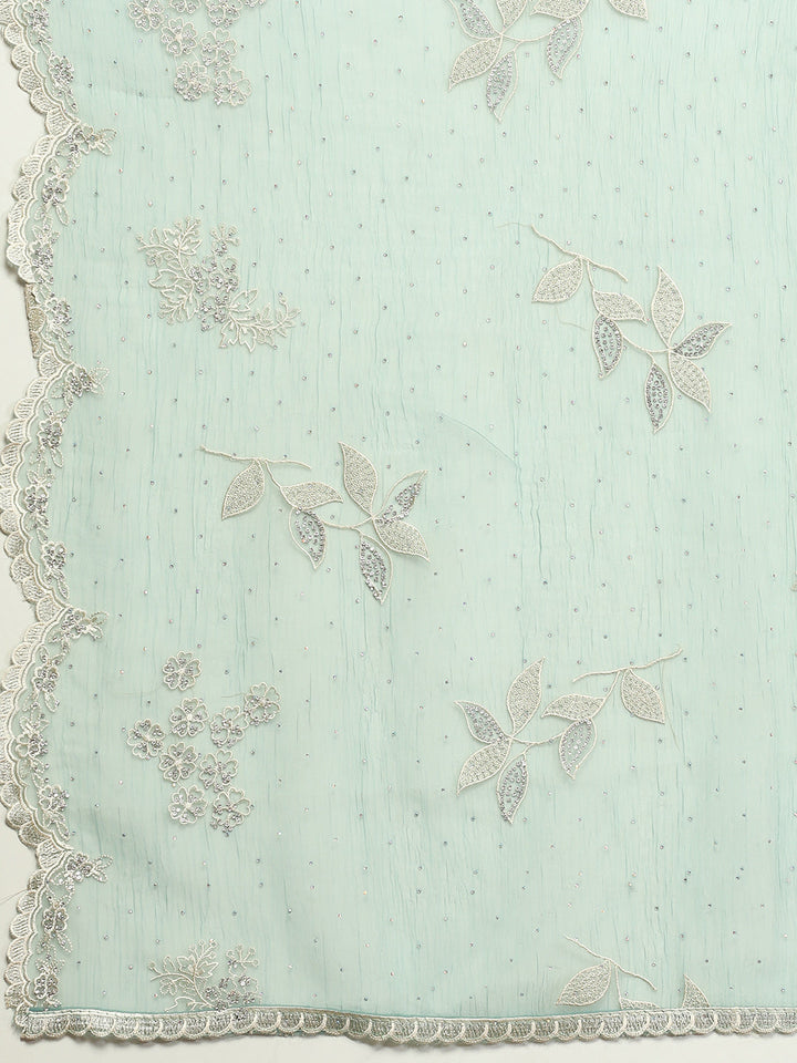 Sequins Embroidery Chinon Unstitched Suit Piece With Dupatta