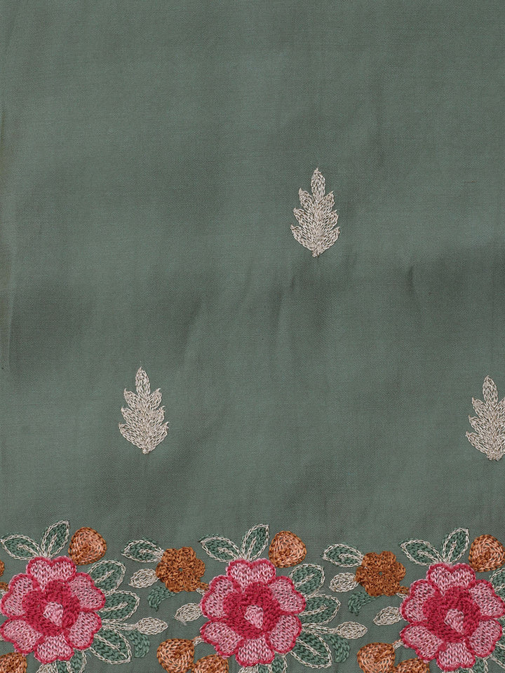 Neck Embroidered Chanderi Unstitched Suit With Dupatta