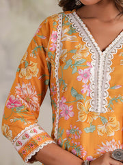 Floral Printed Cotton Blend Kurta With Pants & Dupatta