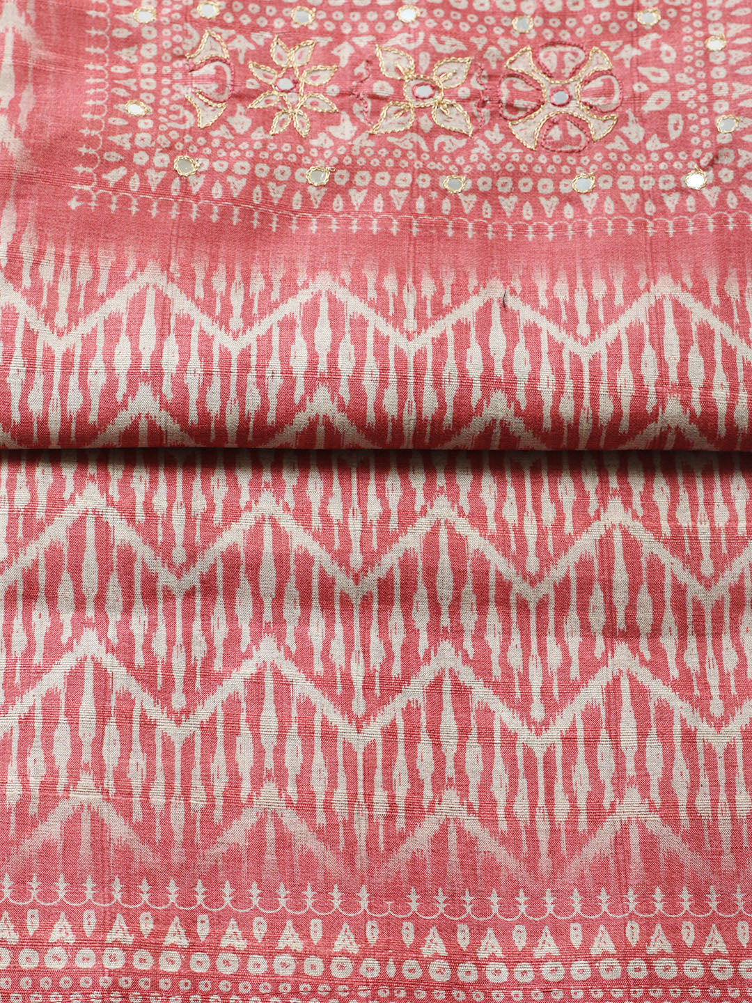 Printed Tussar Unstitched Suit With Pant &amp; Dupatta