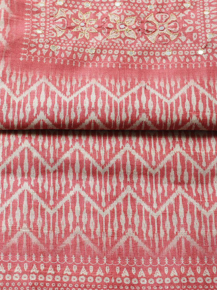 Printed Tussar Unstitched Suit With Pant &amp; Dupatta