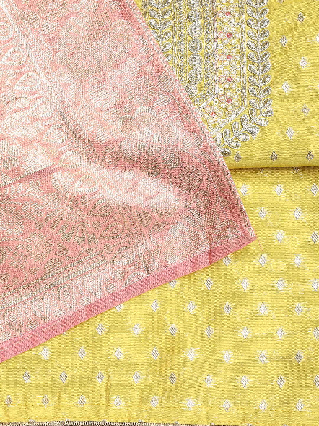 Embroidered Chanderi Unstitched Suit With Dupatta