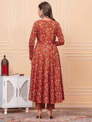 Printed Cotton Blend Kurta With Pants & Dupatta