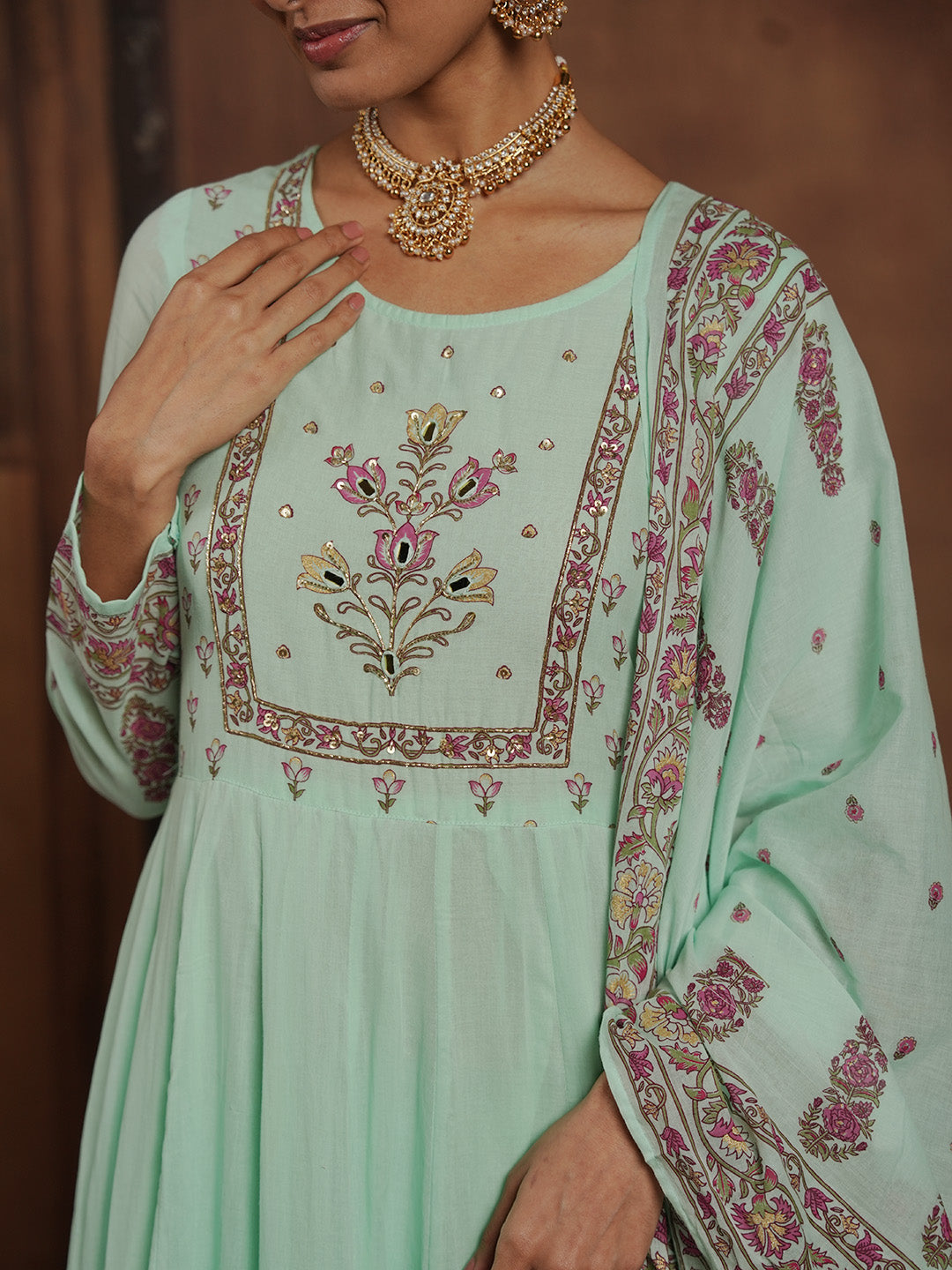 Woven Design Cotton Blend Kurta With Pant &amp; Dupatta