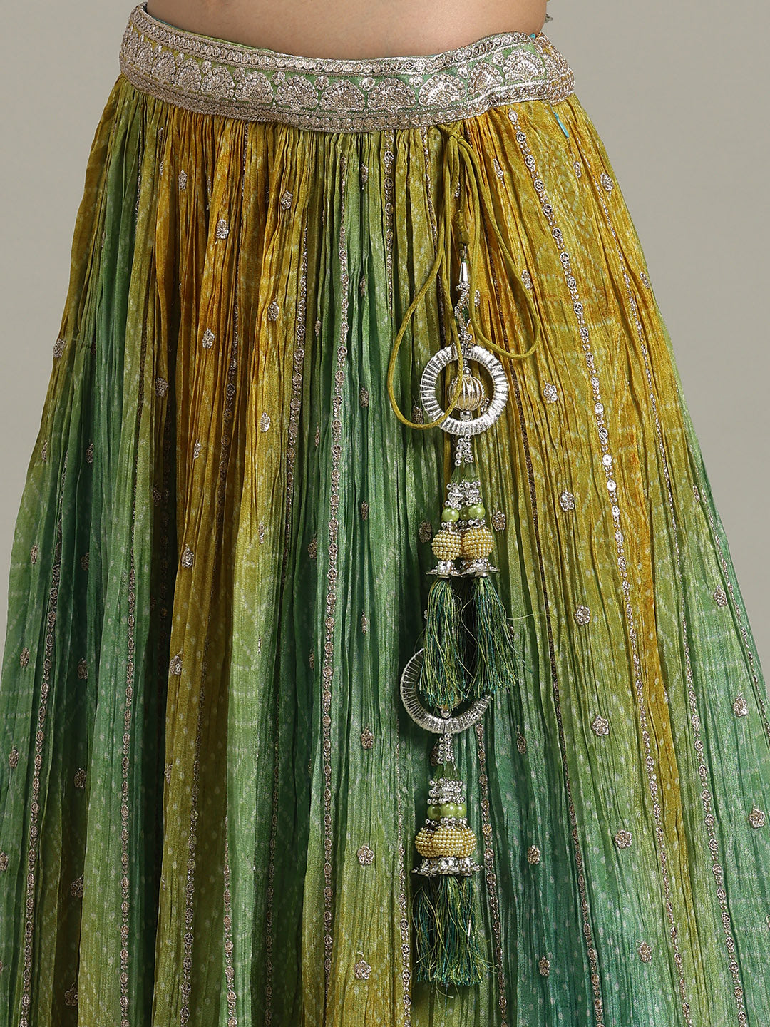 Bandhani Crepe Choli With Lehenga &amp; Dupatta