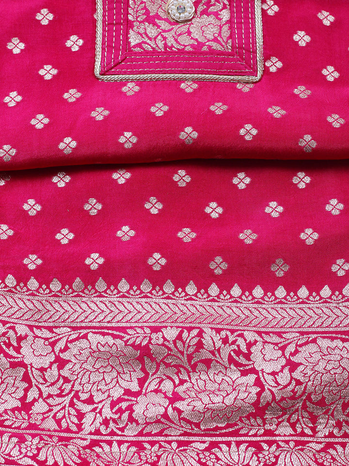 Woven Design Chanderi Unstitched Suit With Pant &amp; Dupatta