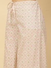 Block Printed Cotton Kurta With Palazzo & Dupatta