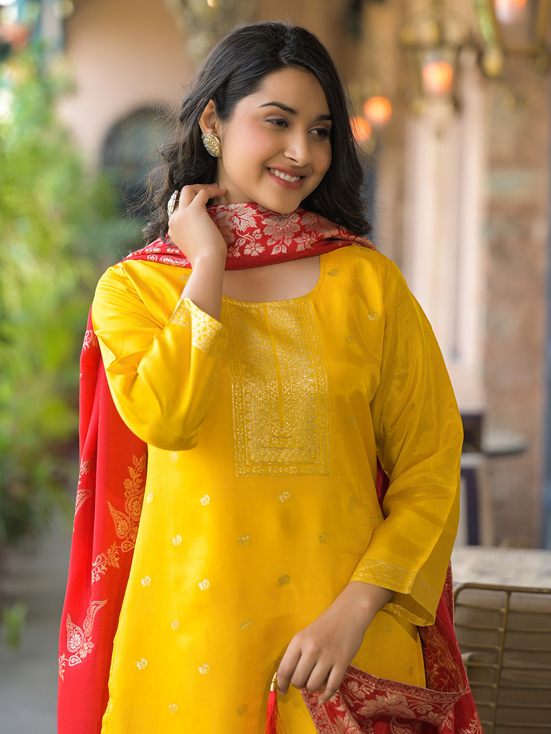 Embroidered Cotton Kurta With Pant &amp; Dupatta