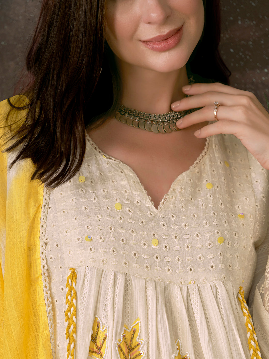 Embroidered Cotton Kurta With Pant &amp; Dupatta