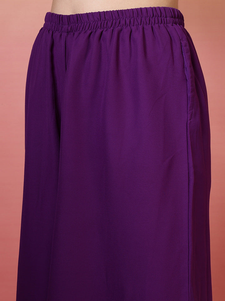 Embroidered Georgette Kurta With Sharara &amp; Dupatta