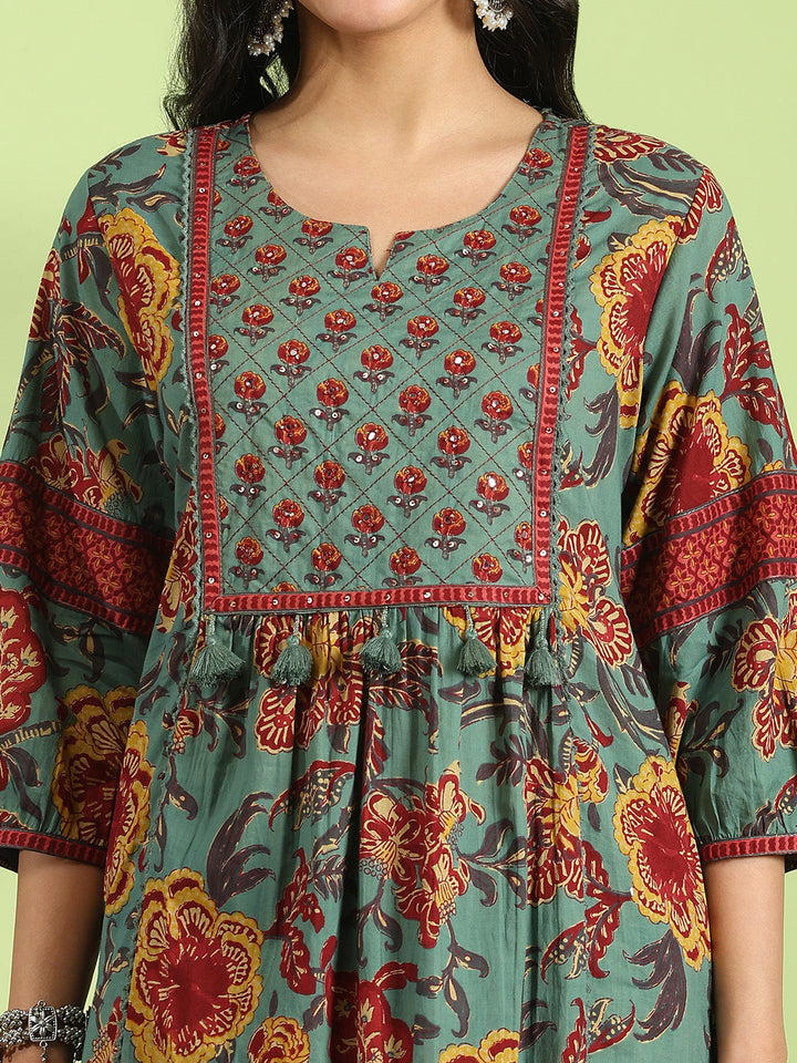 Printed Cotton Kurta With Pant &amp; Dupatta