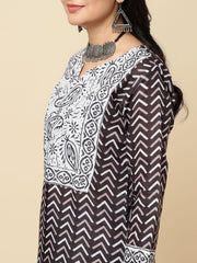 Floral Printed Cotton Kurta With Pants & Dupatta