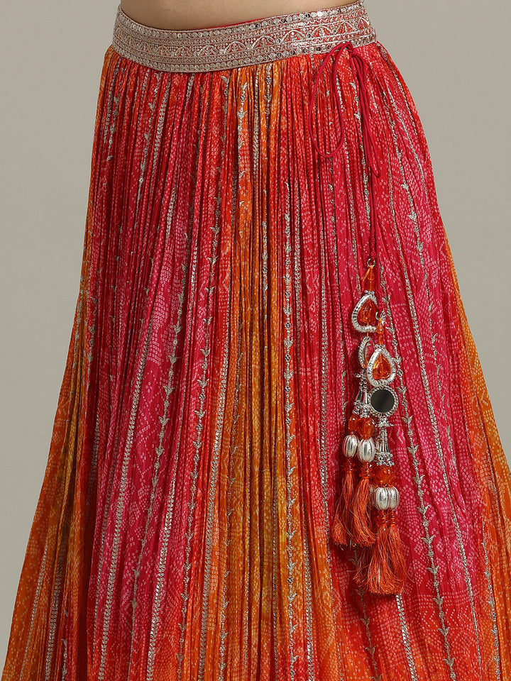 Bandhani Crepe Choli With Lehenga &amp; Dupatta