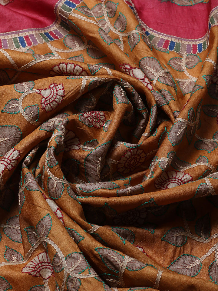 Printed Tussar Unstitched Kurta With Pant &amp; Dupatta