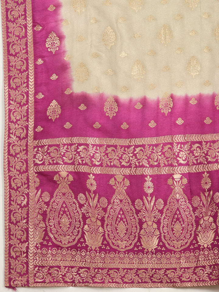 Neck Embroidery Chanderi Unstitched Suit Piece With Dupatta
