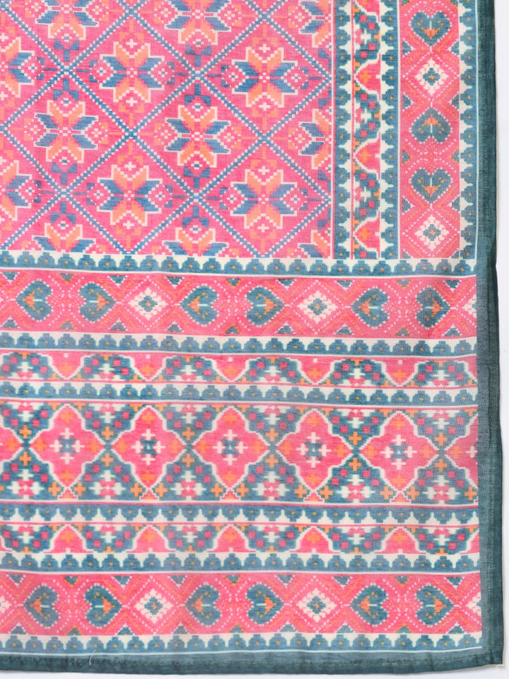 Printed Chanderi Unstitched Suit Piece With Dupatta