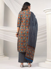 Printed Cotton Blend Kurta With Pants & Dupatta