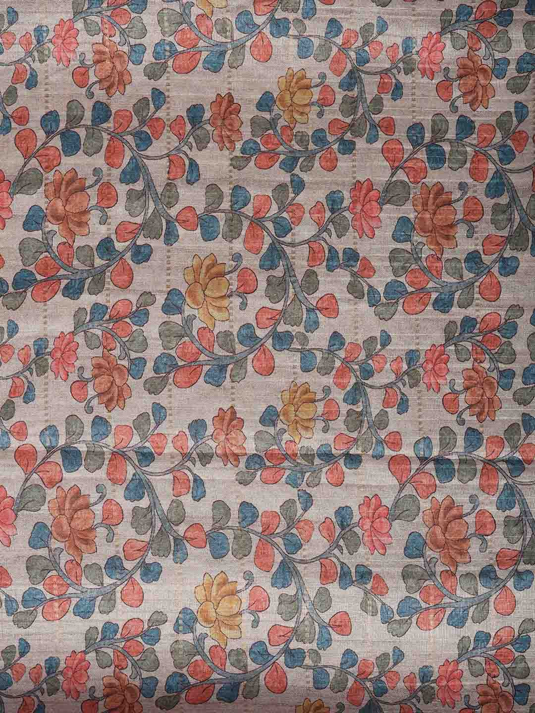 Floral Print Tussar Silk Saree