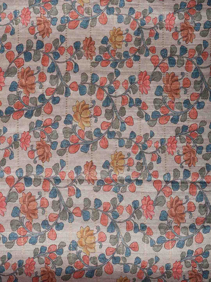 Floral Print Tussar Silk Saree