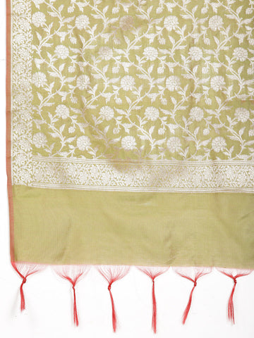 Woven Banarasi Chanderi Unstitched Suit With Dupatta