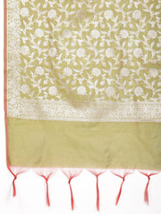 Woven Banarasi Chanderi Unstitched Suit With Dupatta