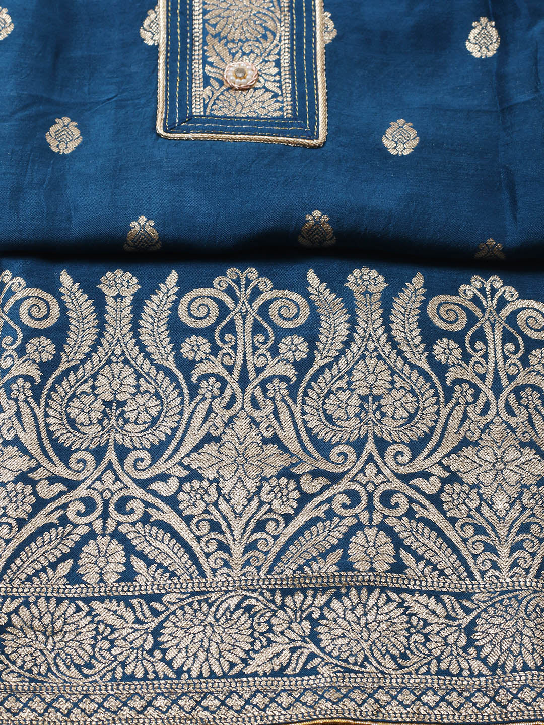 Embroidered Chanderi Unstitched Suit With Pant &amp; Dupatta