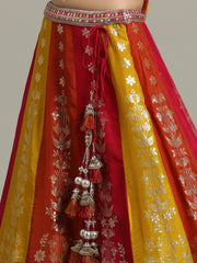Embroidered Banarasi Choli With Lehenga & Dupatta